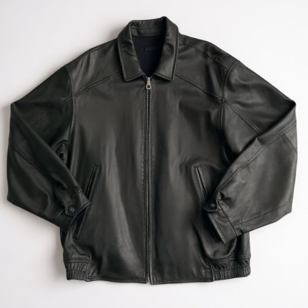 Vintage Robert Comstock Classic Black Leather Bomber Jacket Size 42